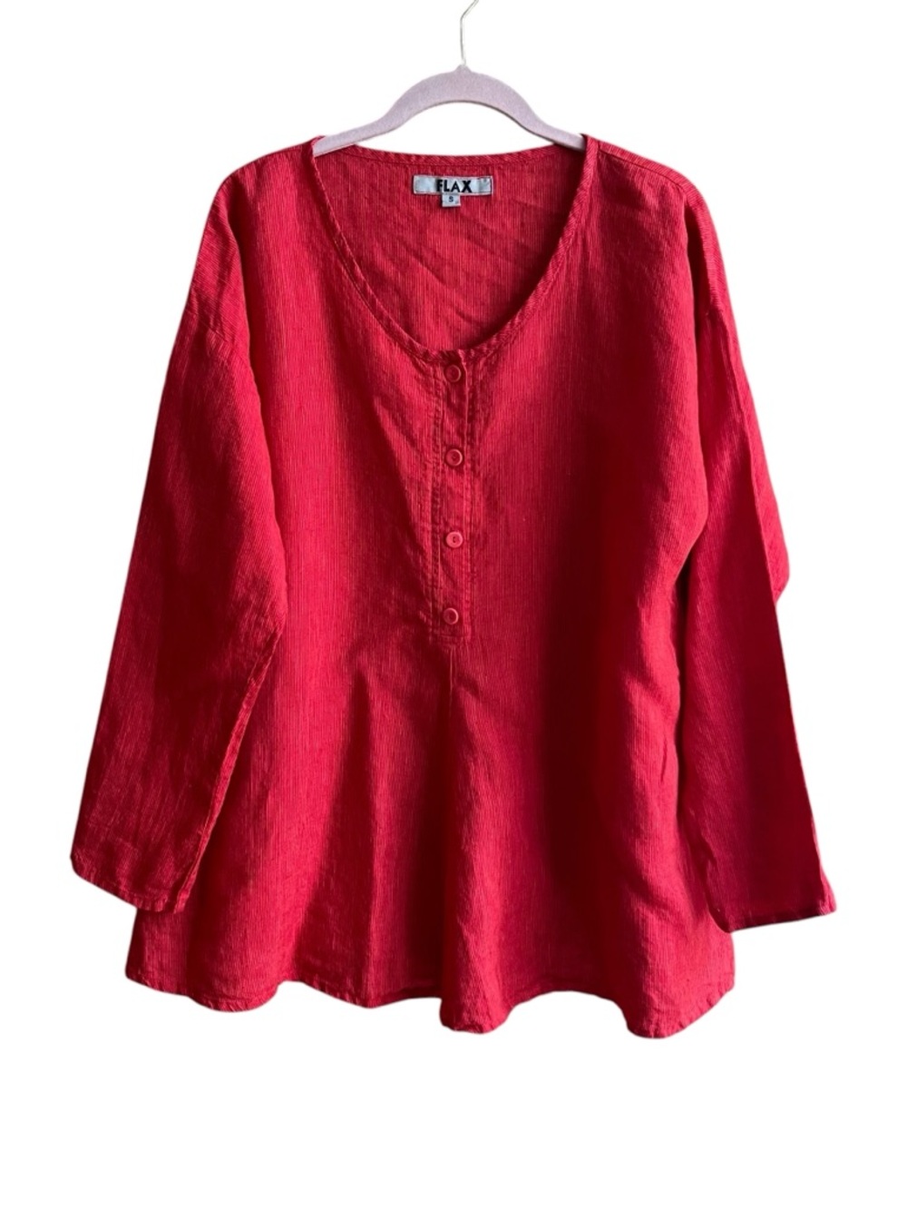 Flax Red Linen V-Neck Henley Tunic